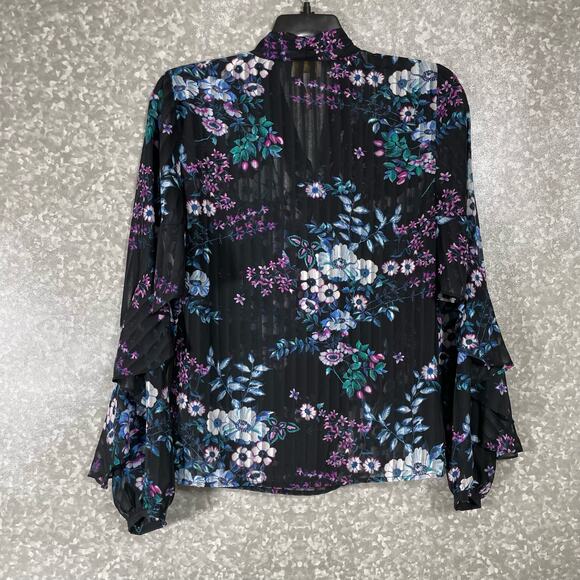 Laundry by Shelli Segal Women's Ruffle Floral Blouse - Size 8 - Sheer Stripe Top - Picture 7 of 7